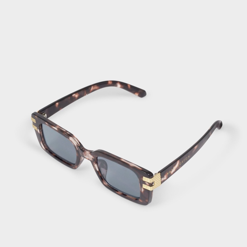 Tortoiseshell Rectangular Sunglasses with Gold Ac… - image 1